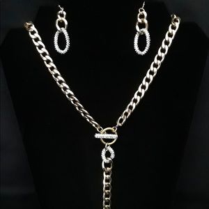 Gold Lariat Necklace with Earrings